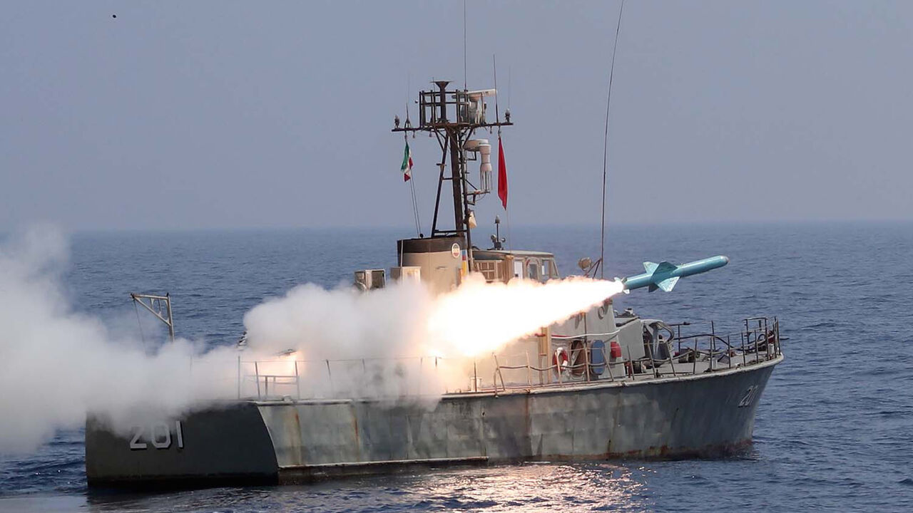 A handout picture provided by the Iranian Army's official website on September 11, 2020, shows an Iranian Nasr missile being fired from a navy warship during the second day of a military exercise in the Gulf, near the strategic strait of Hormuz in southern Iran. - The Iranian navy began on September 10 a three-day exercise in the Sea of Oman near the strategic Strait of Hormuz, deploying an array of warships, drones and missiles. One of the exercise's objectives is to devise "tactical offensive and defensive strategies for safeguarding the country's territorial waters and shipping lanes," the military said on its website. (Photo by - / Iranian Army office / AFP) / XGTY / === RESTRICTED TO EDITORIAL USE - MANDATORY CREDIT "AFP PHOTO / HO / Iranian Army website" - NO MARKETING NO ADVERTISING CAMPAIGNS - DISTRIBUTED AS A SERVICE TO CLIENTS === (Photo by -/Iranian Army office/AFP via Getty Images)