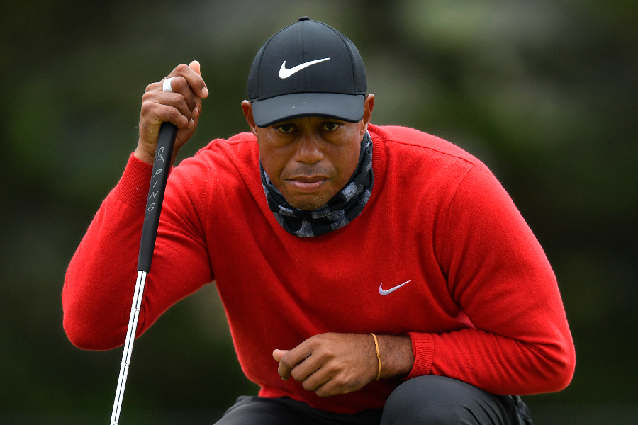 SAN FRANCISCO, CA - AUGUST 9: Golfer Tiger Woods lines up his putt on the 13th green during the final round of the 102nd PGA Championship at TPC Harding Park in San Francisco, Calif., on Sunday, Aug. 9, 2020. (Jose Carlos Fajardo/Bay Area News Group)